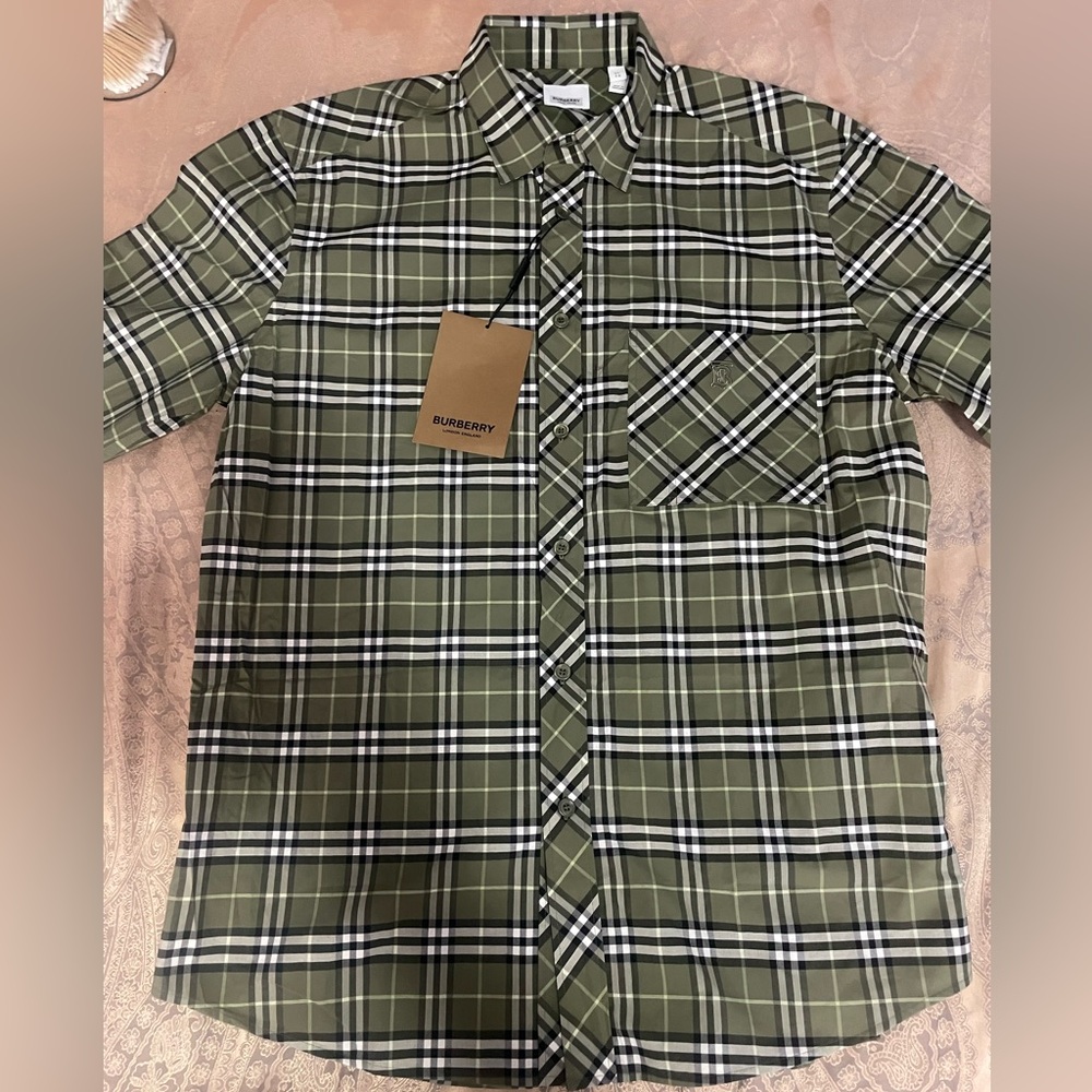 Burberry Mens Chalk Green IP Check Shirt Sz XL